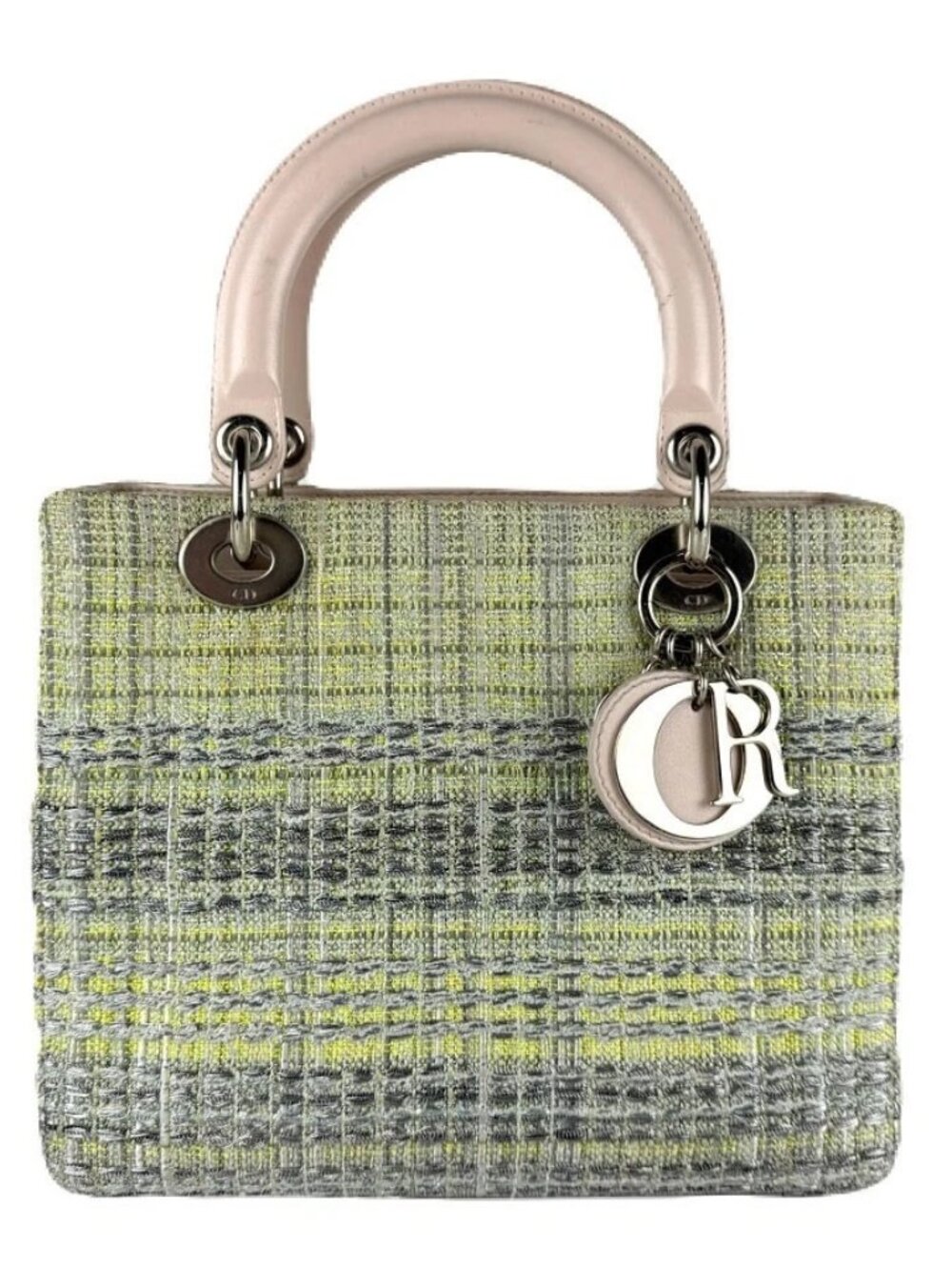 Christian Dior Lady Dior Handbag Shoulder Bag Green/Pink Beige Tweed